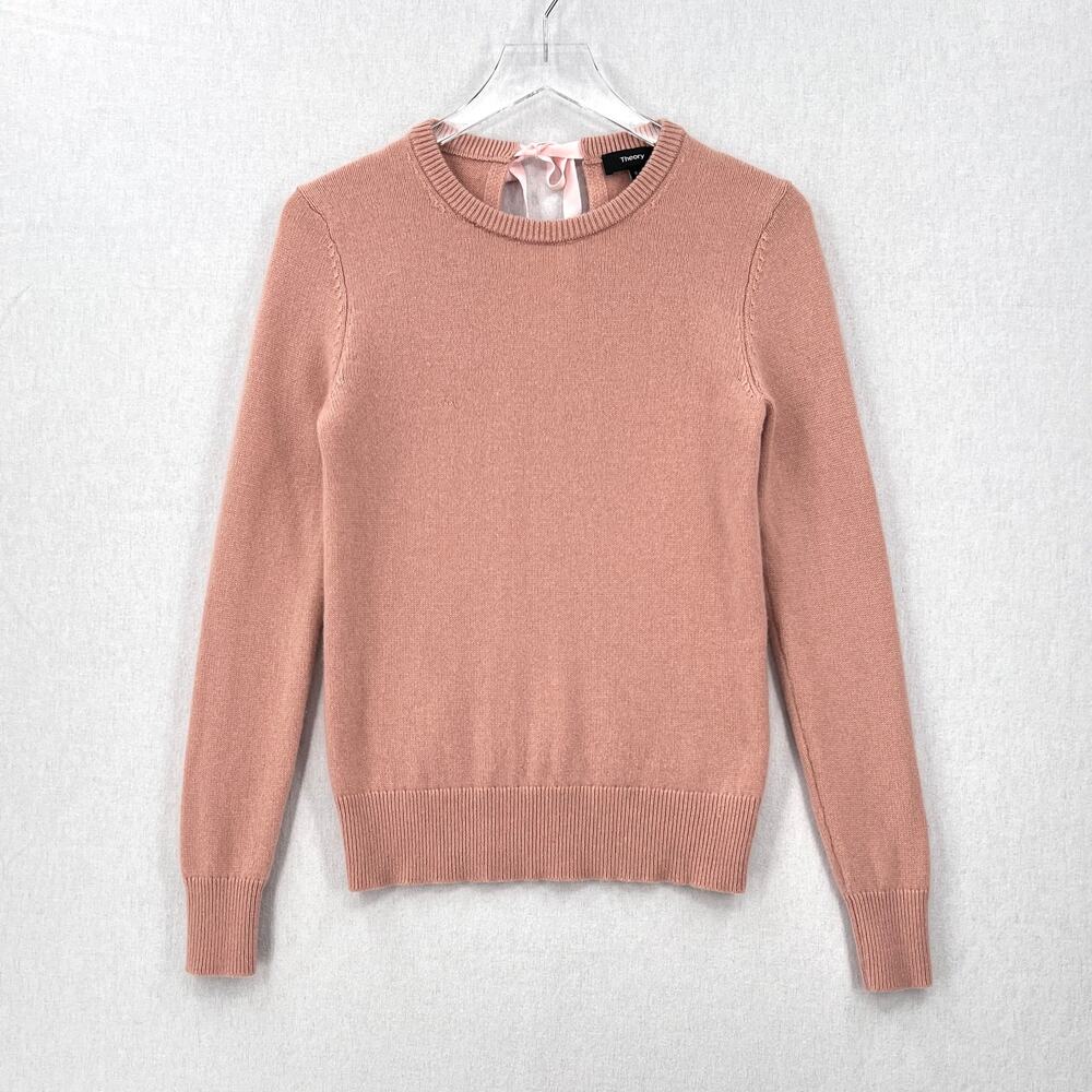 THEORY Salomina Tie Back Cashmere Sweater Women Small Pink Crew Neck Long Sleeve - Picture 3 of 15